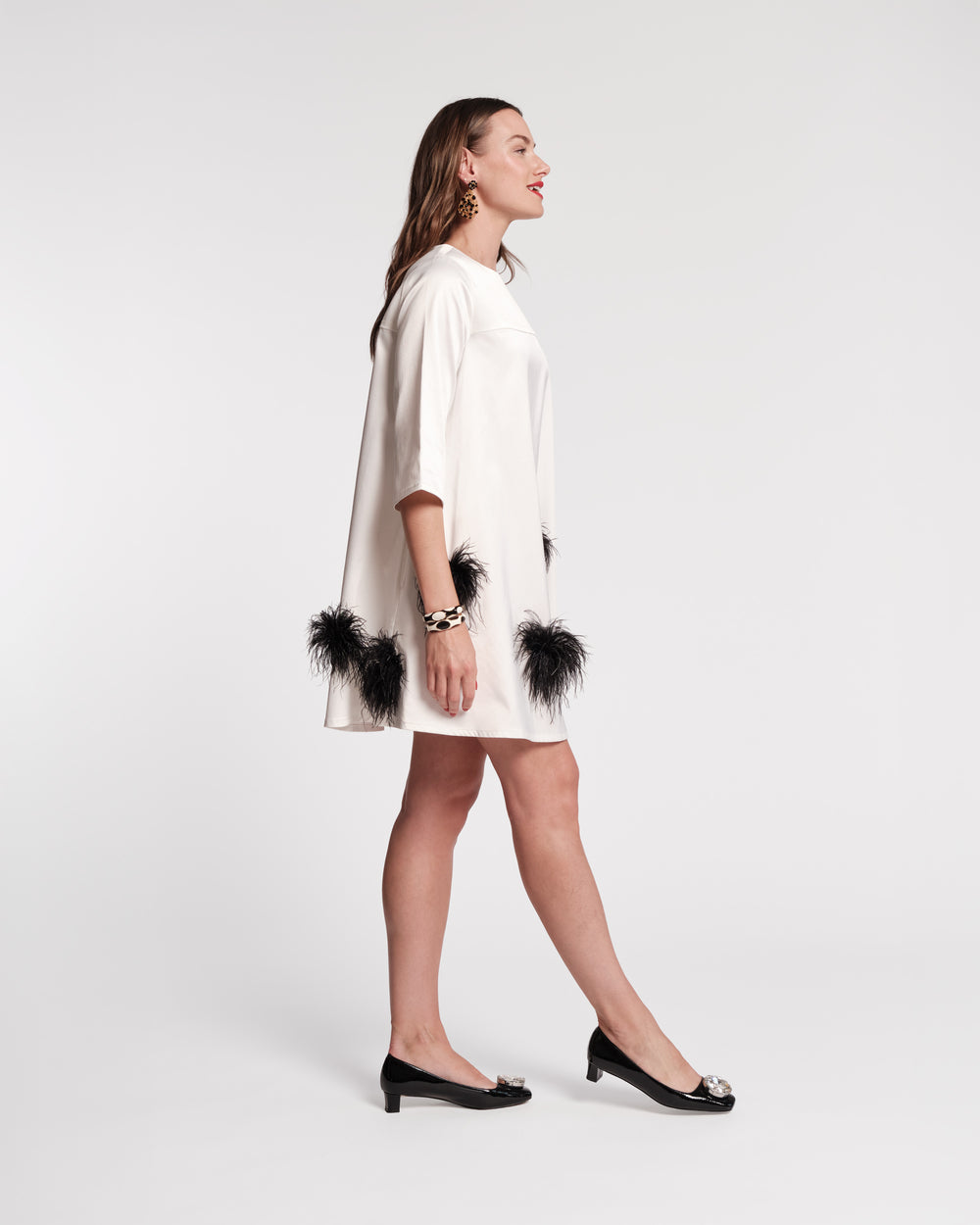 Edie Feather Mini Dress - White/Black - Frances Valentine