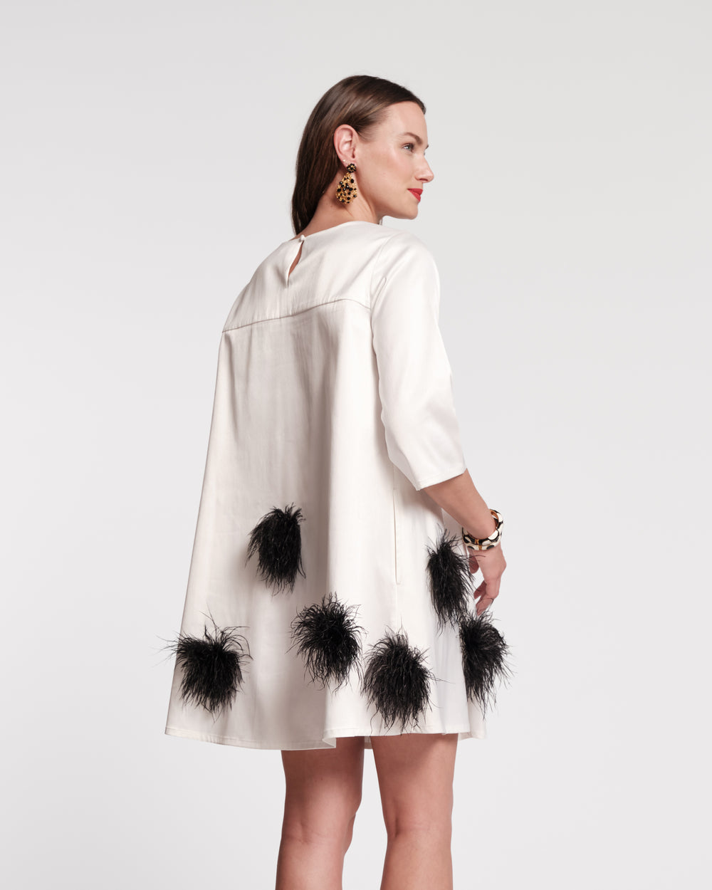 Edie Feather Mini Dress - White/Black - Frances Valentine