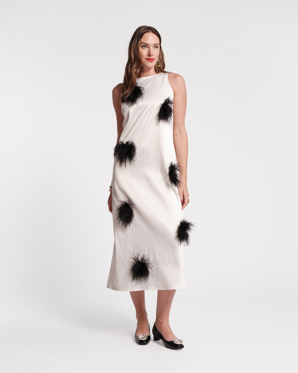 Francesca Feather Maxi Dress - Oyster/Black - Frances Valentine