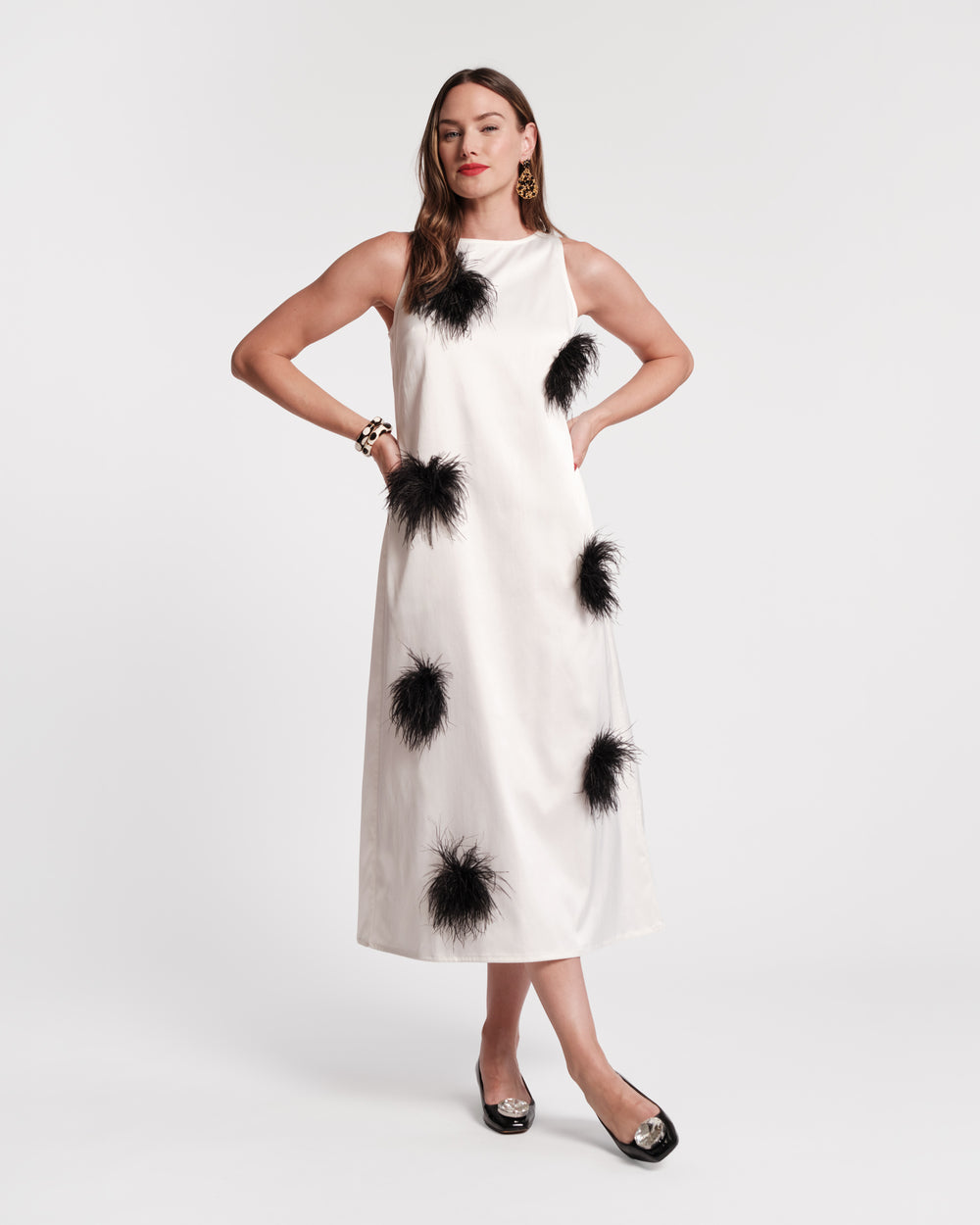 Francesca Feather Maxi Dress - Oyster/Black - Frances Valentine