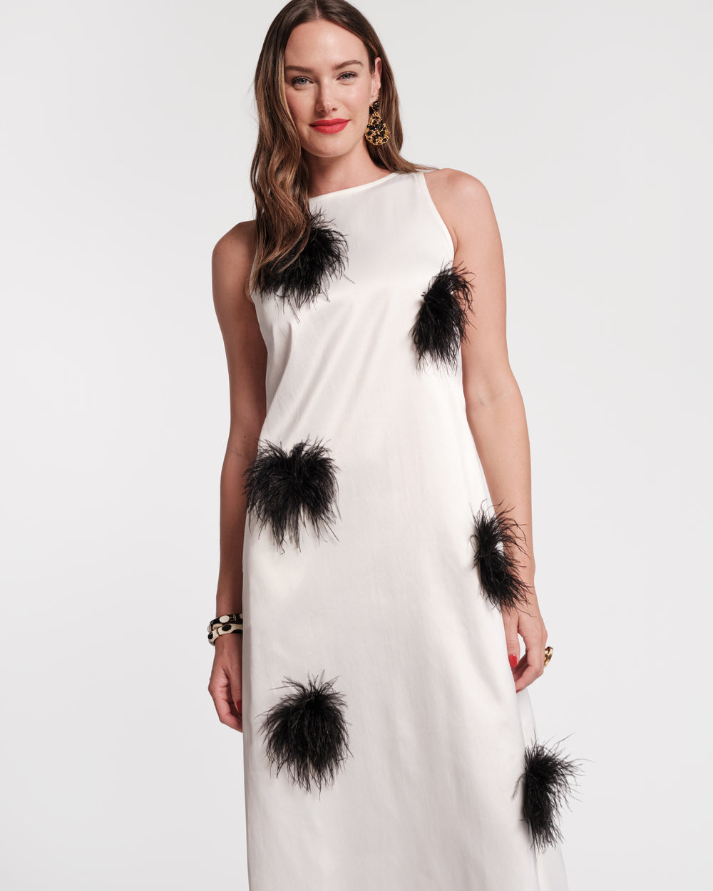 Francesca Feather Maxi Dress - Oyster/Black - Frances Valentine