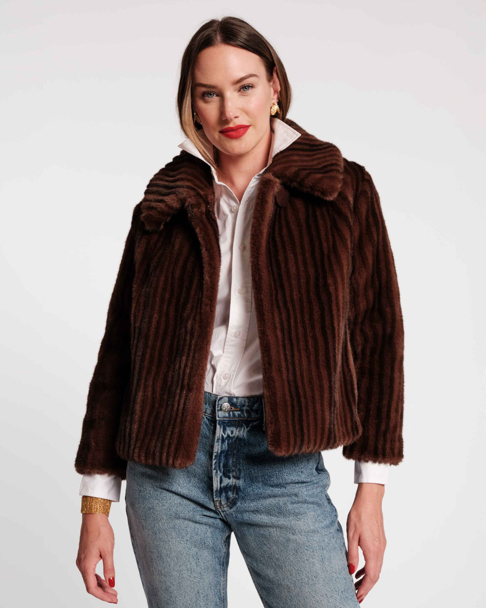 Babe Jacket Faux Mink Faux Fur Brown/Multi - Frances Valentine