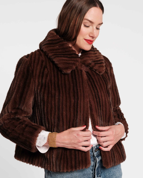 Babe Jacket Faux Mink Faux Fur Brown/Multi - Frances Valentine