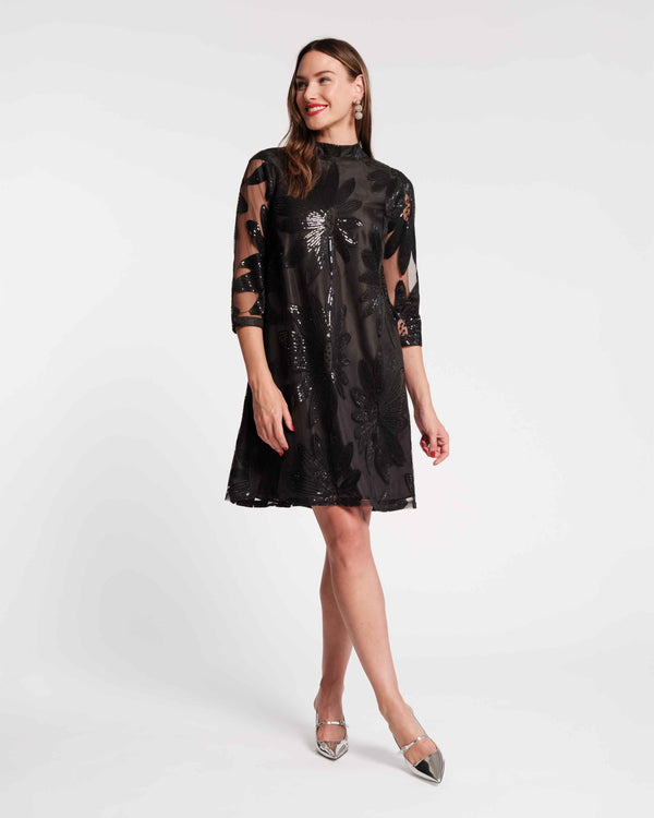 Diplomat Mini Dress - Sequin Floral Black