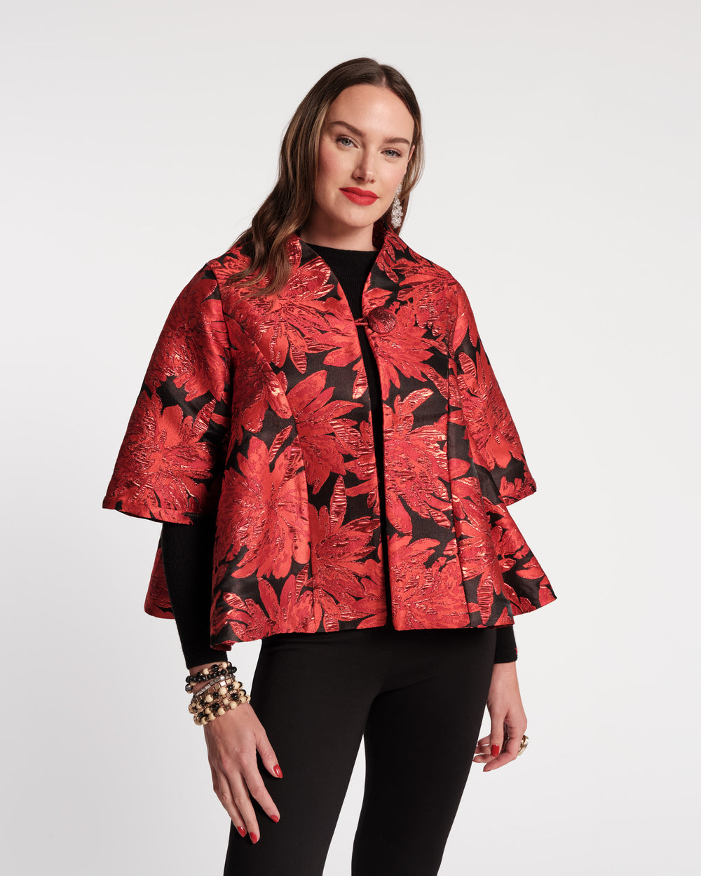 Swing Jacket - Metallic Floral Jacquard Red
