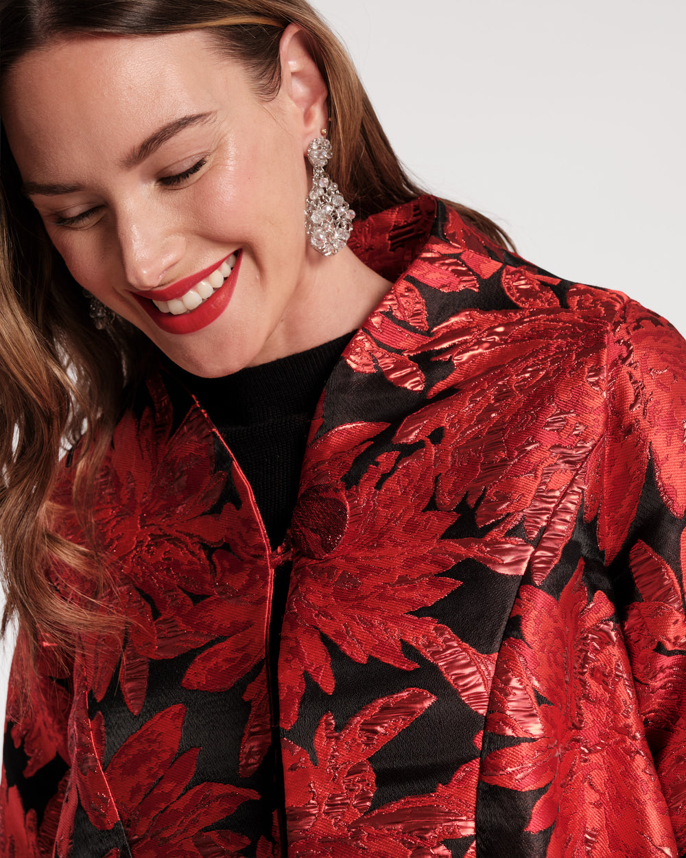 Swing Jacket - Metallic Floral Jacquard Red