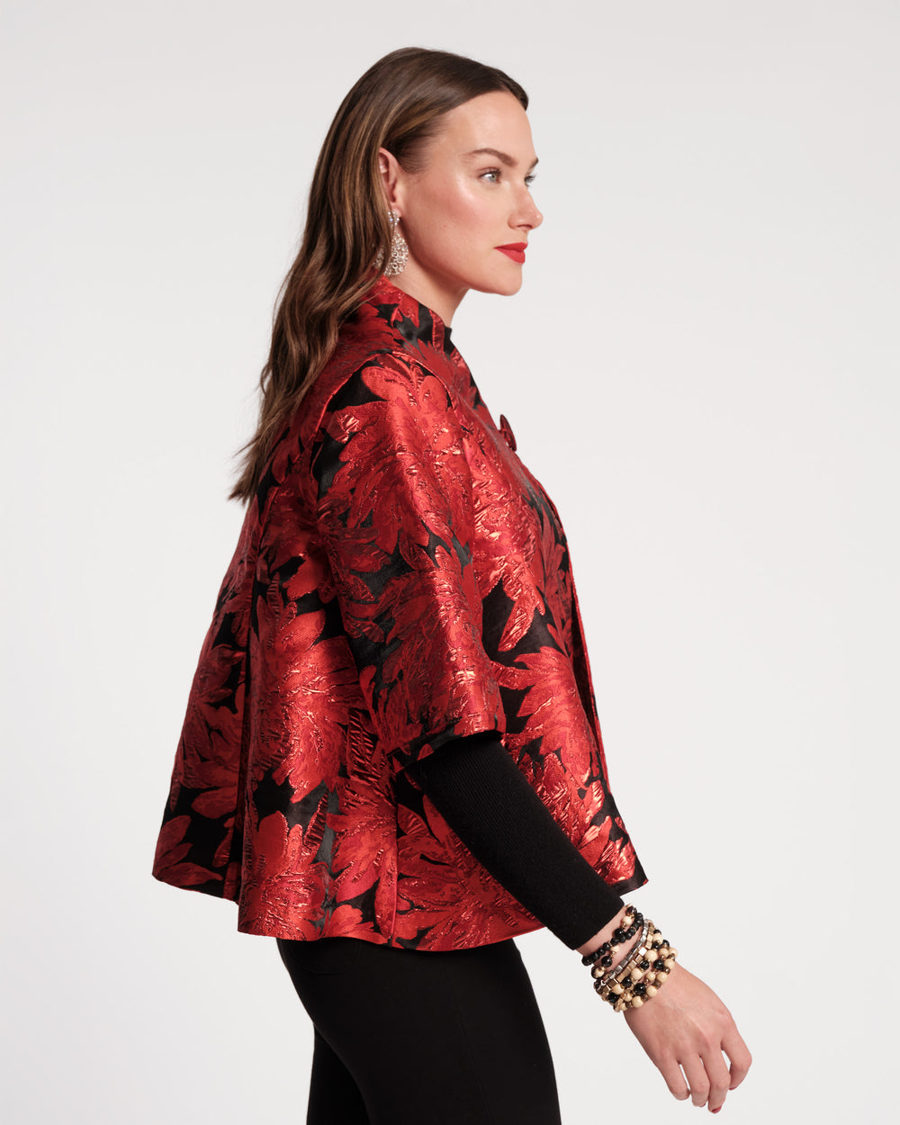 Swing Jacket - Metallic Floral Jacquard Red