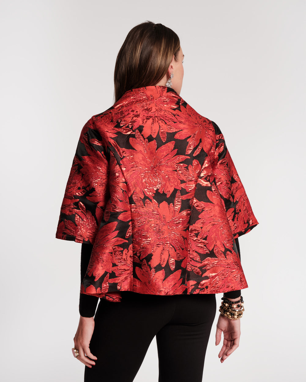 Swing Jacket - Metallic Floral Jacquard Red