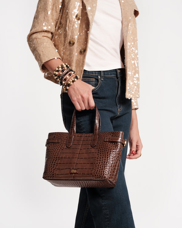 Amalie Tote - Croc Emboss Chocolate - Frances Valentine