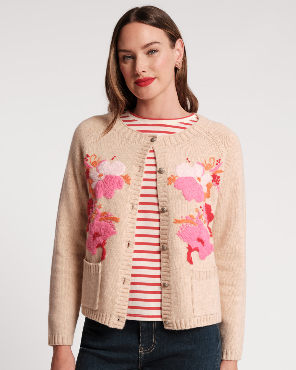 Wool Tulip Bouquet Cardigan - Pink