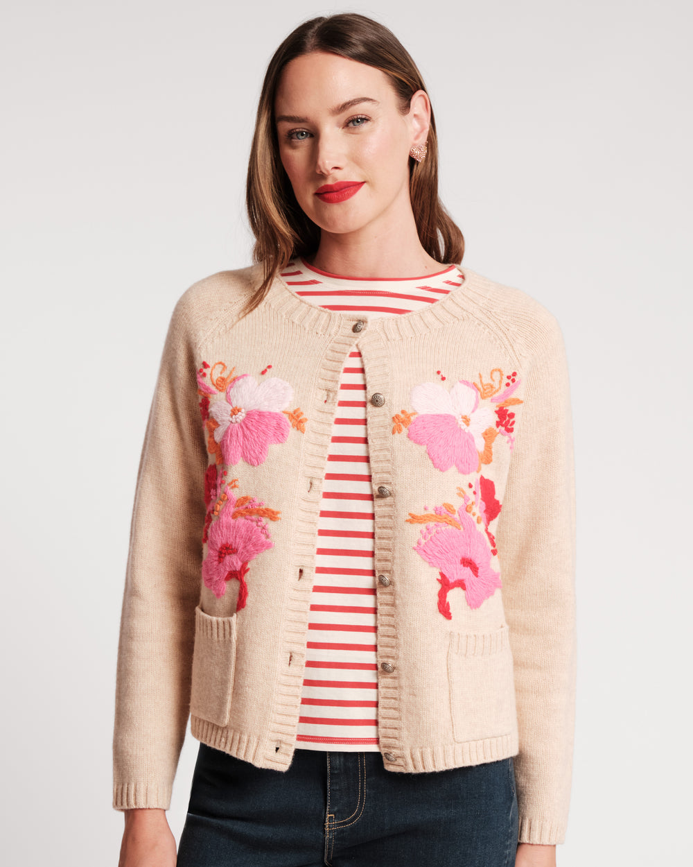 Wool Tulip Bouquet Cardigan - Pink