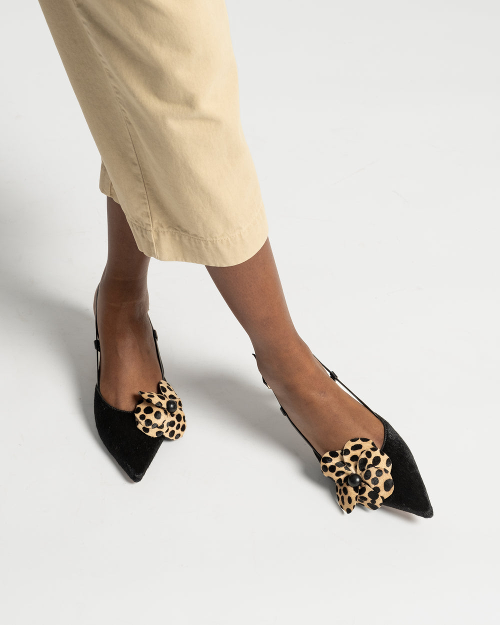 Flower Kitten Heel Black Haircalf - Frances Valentine