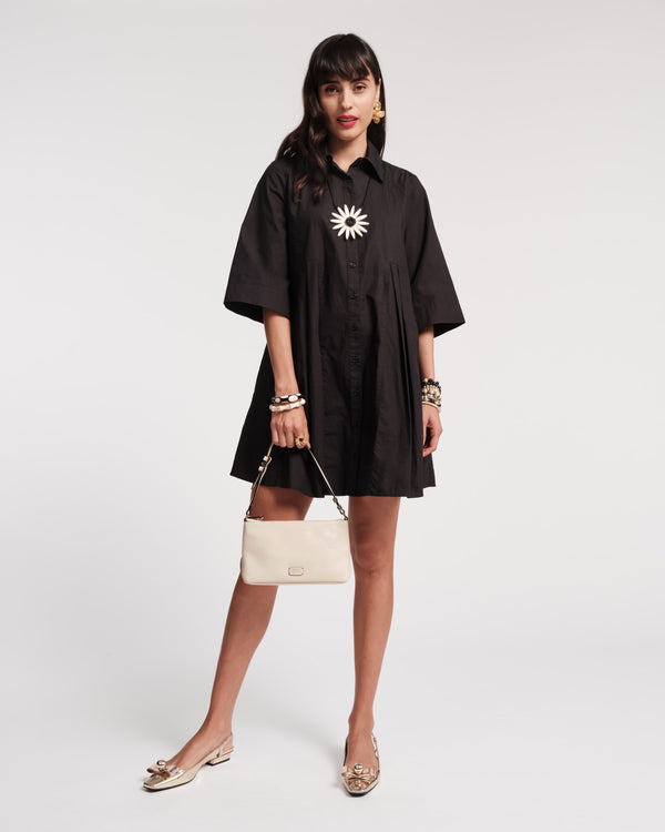 Isla Pleated Mini Shirtdress - Black - Frances Valentine