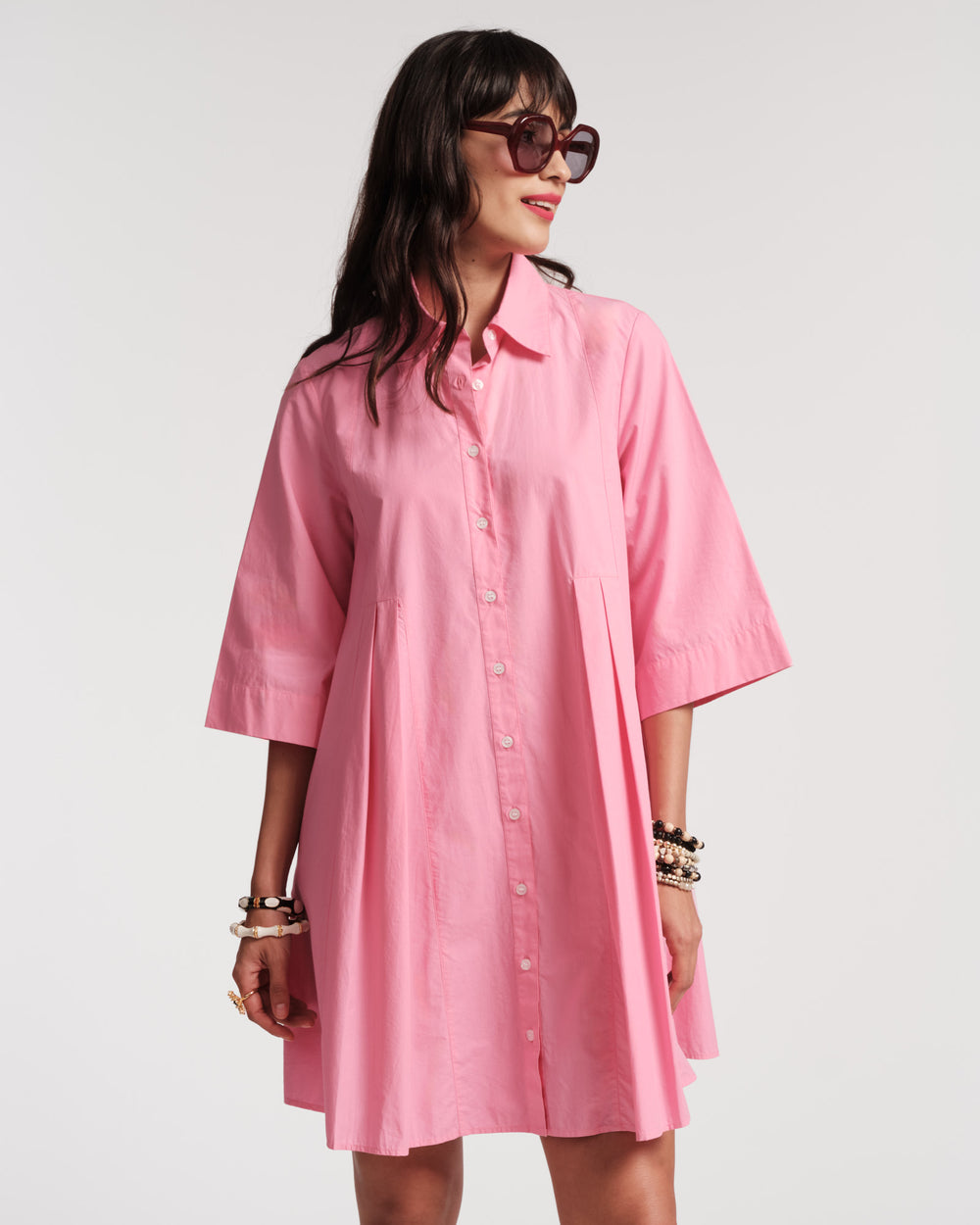 Isla Pleated Mini Shirtdress - Pink Dresses Frances Valentine