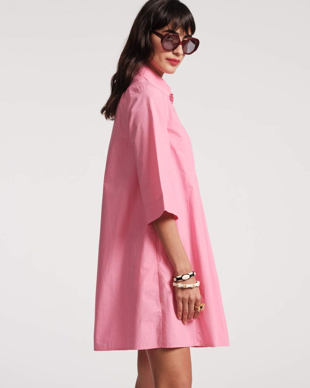 Isla Pleated Mini Shirtdress - Pink Dresses Frances Valentine