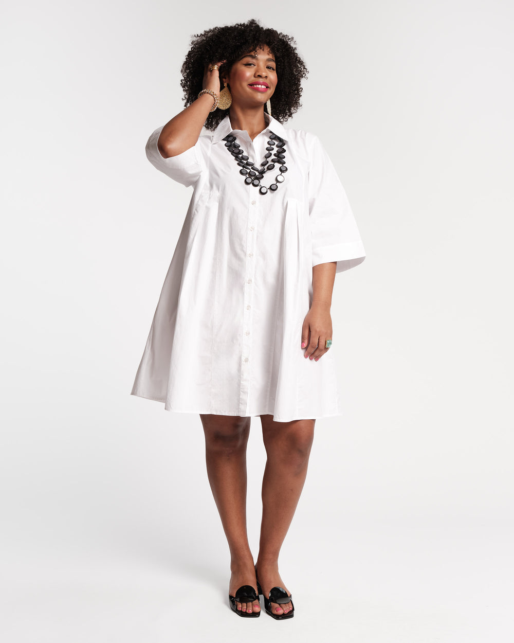 Isla Pleated Mini Shirtdress - White Dresses Frances Valentine