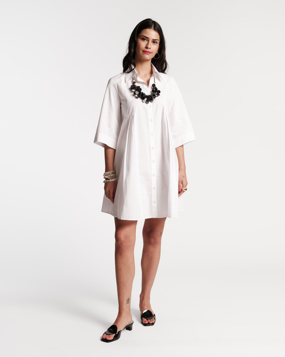 Isla Pleated Mini Shirtdress - White Dresses Frances Valentine