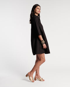 Isla Pleated Mini Shirtdress Cotton Poplin Black - Frances Valentine