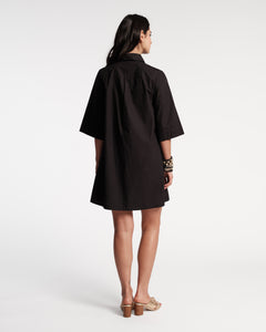 Isla Pleated Mini Shirtdress Cotton Poplin Black - Frances Valentine