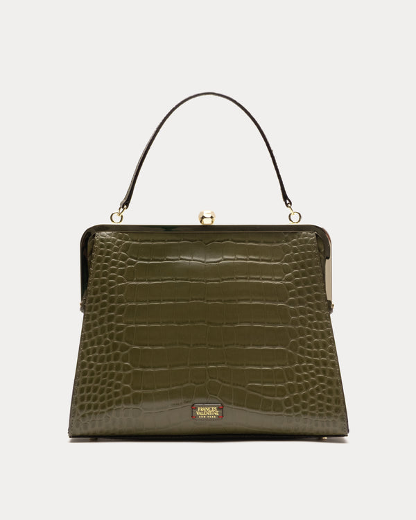 Jackie Frame Bag - Croc Emboss Leather Olive Frame Bag Frances Valentine