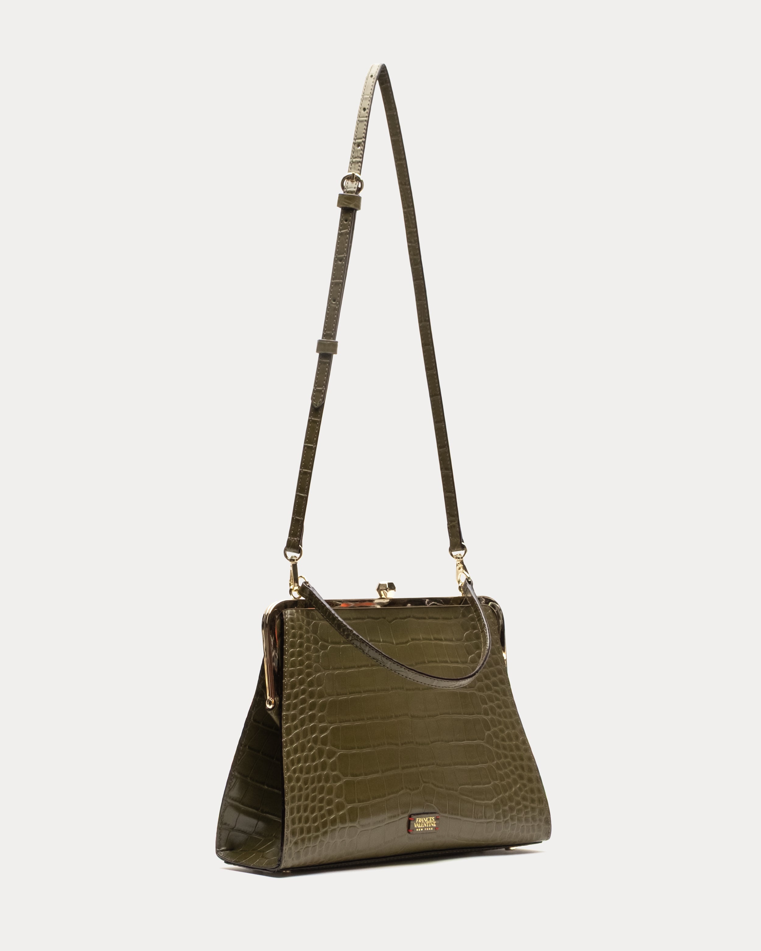 Jackie Frame Bag - Croc Emboss Leather Olive – Frances Valentine