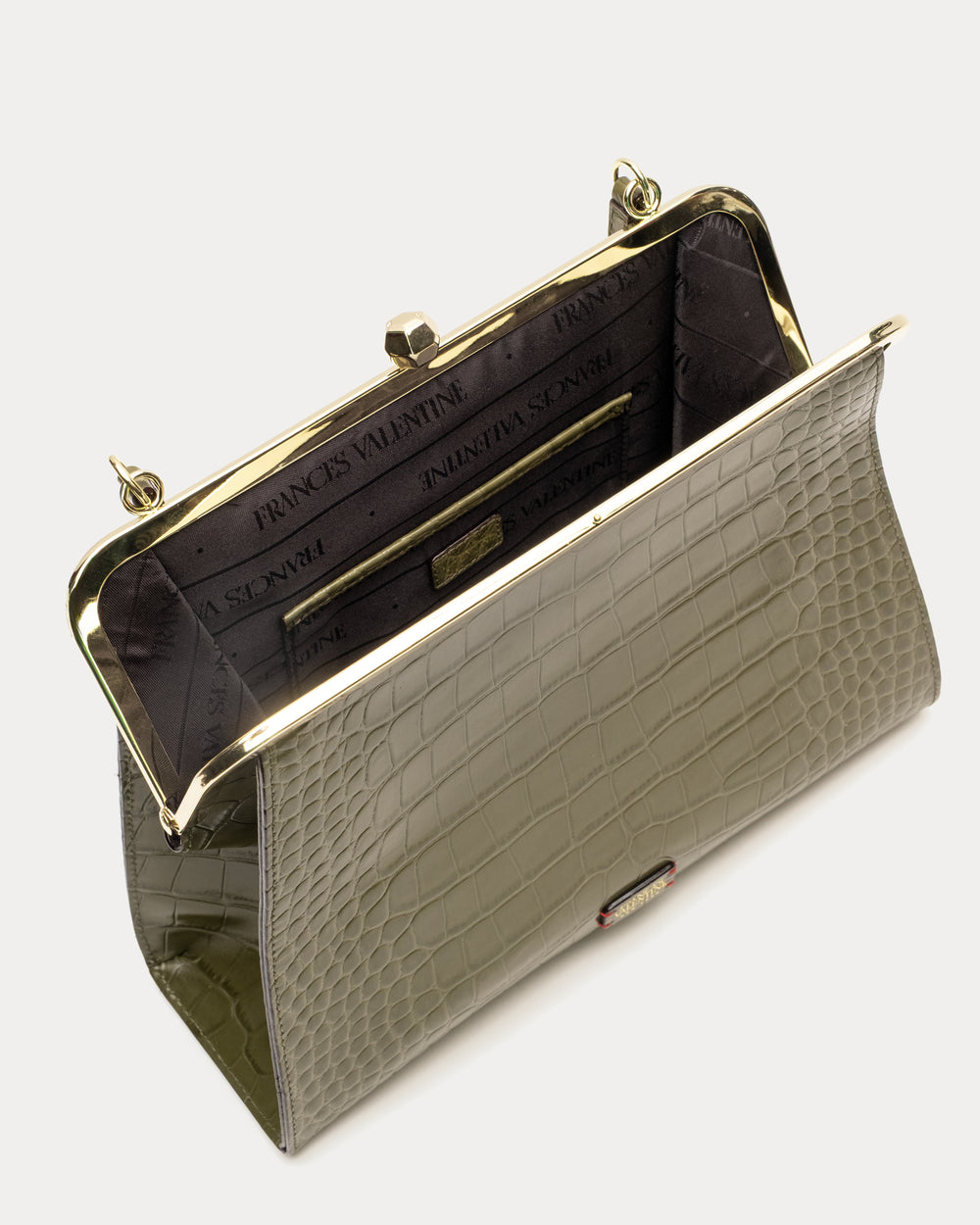 Jackie Frame Bag - Croc Emboss Leather Olive Frame Bag Frances Valentine