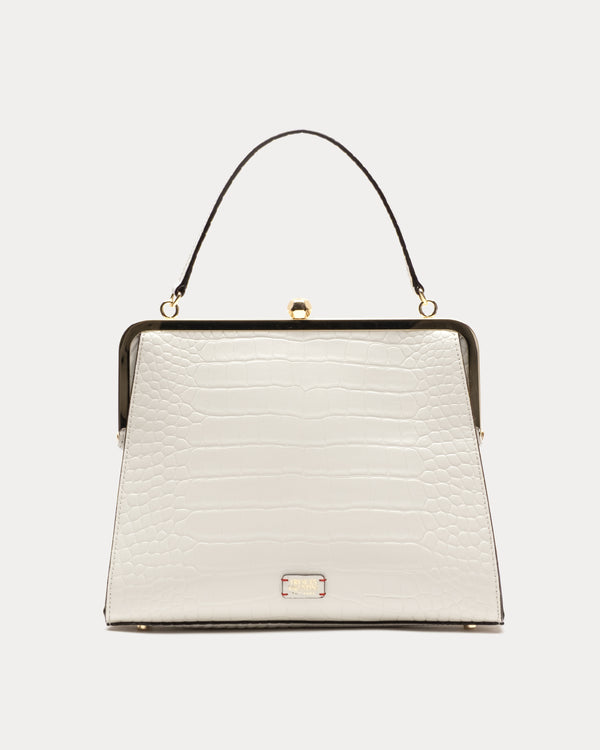 Jackie Frame Bag - Croc Emboss Leather Oyster Frame Bag Frances Valentine