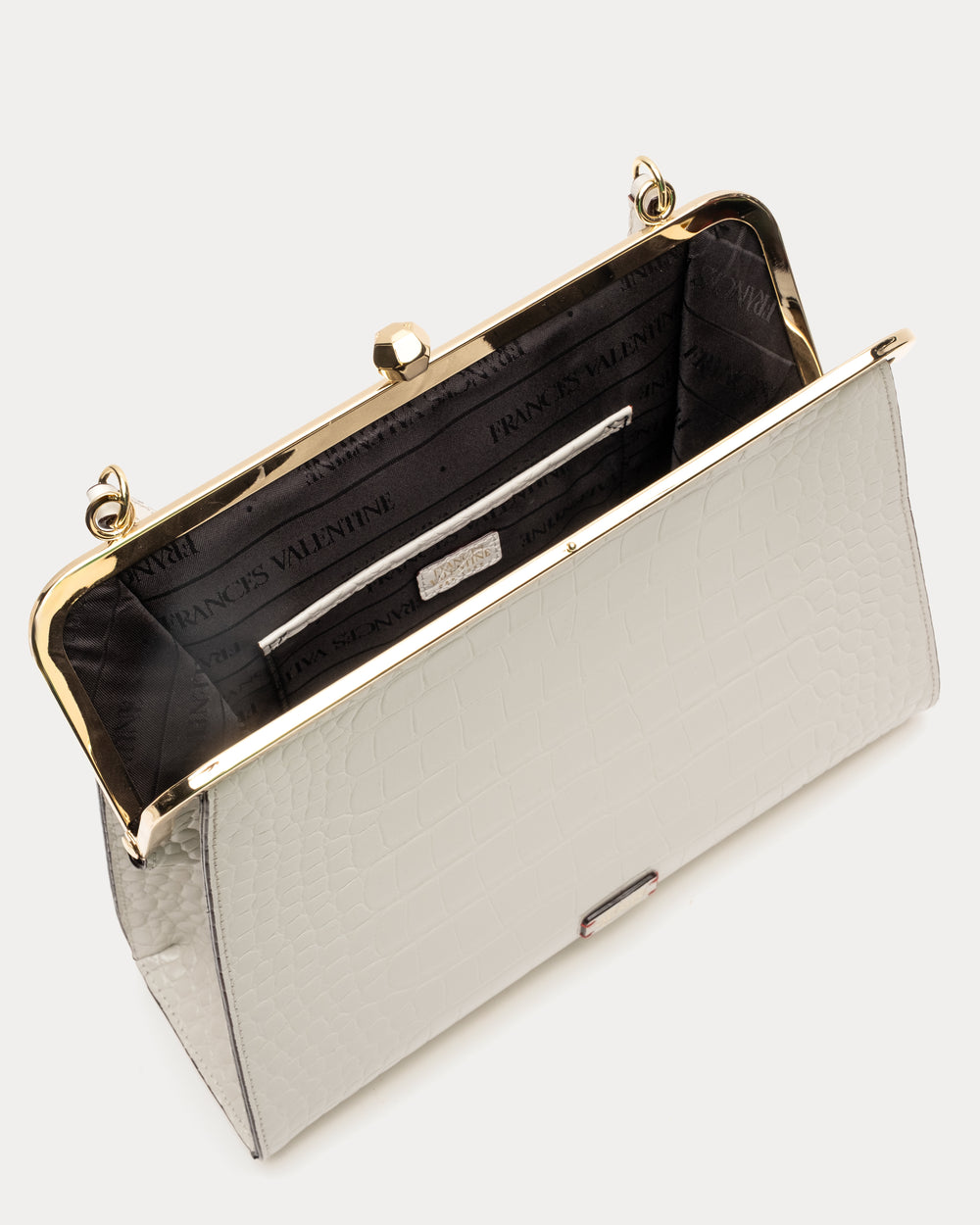 Jackie Frame Bag - Croc Emboss Leather Oyster Frame Bag Frances Valentine