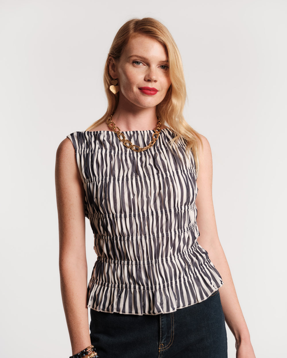 Jane Top Stripe Poly Spandex Mesh Navy/White Frances Valentine