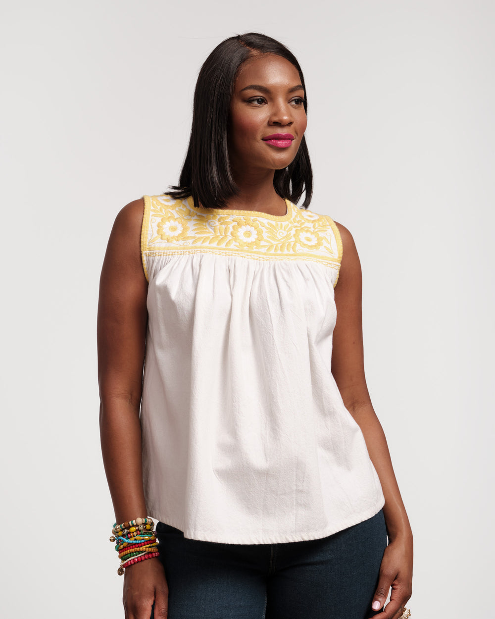 Jess Floral Embroidery Top - White - Frances Valentine