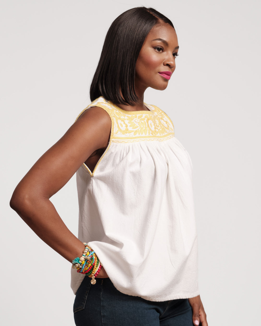 Jess Floral Embroidery Top - White - Frances Valentine