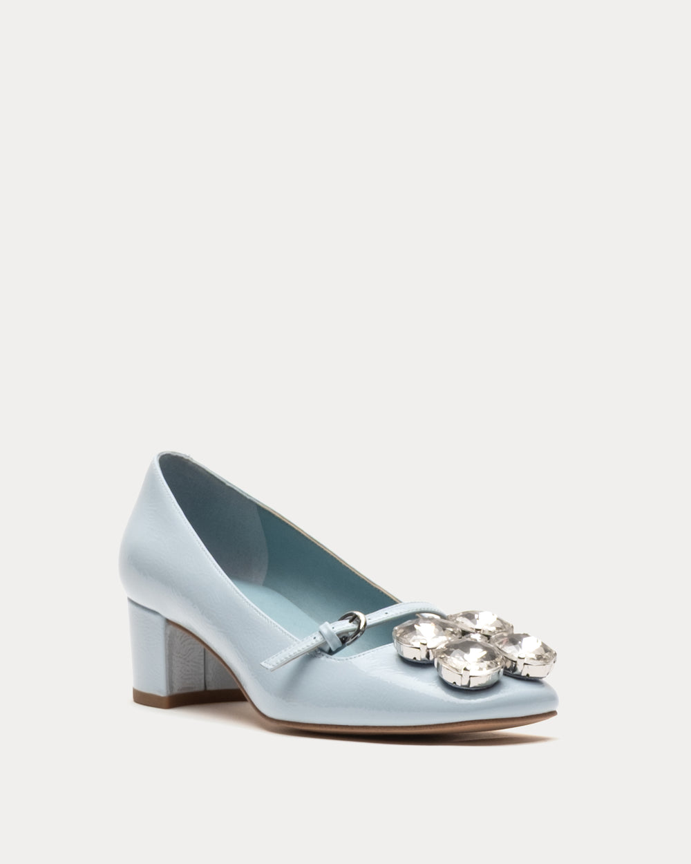 Josephine Heel - Crinkled Leather Light Blue Heels Frances Valentine