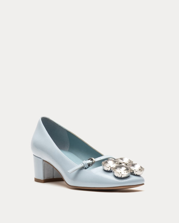 Josephine Heel - Crinkled Leather Light Blue Heels Frances Valentine