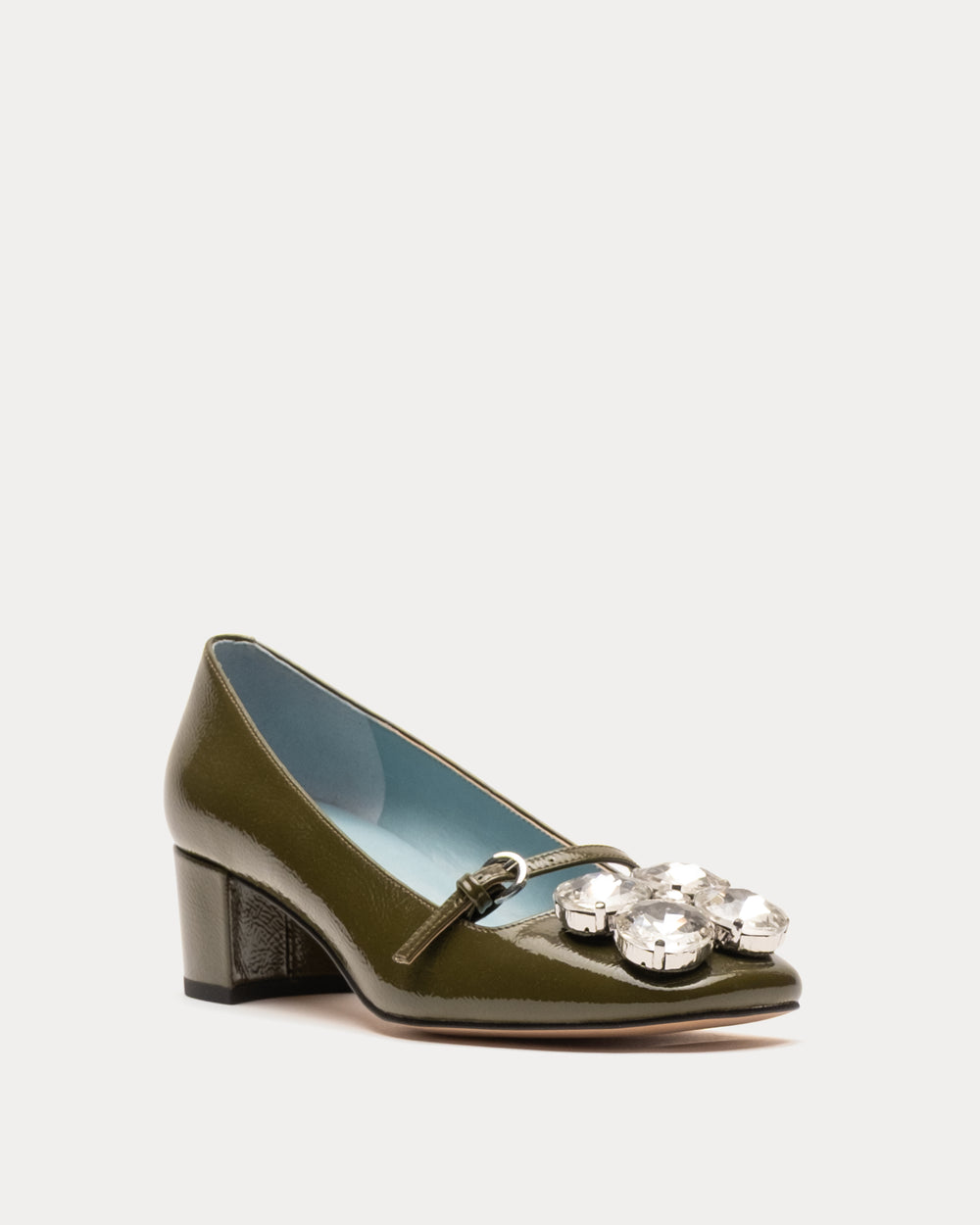Josephine Heel - Crinkled Leather Olive Heels Frances Valentine