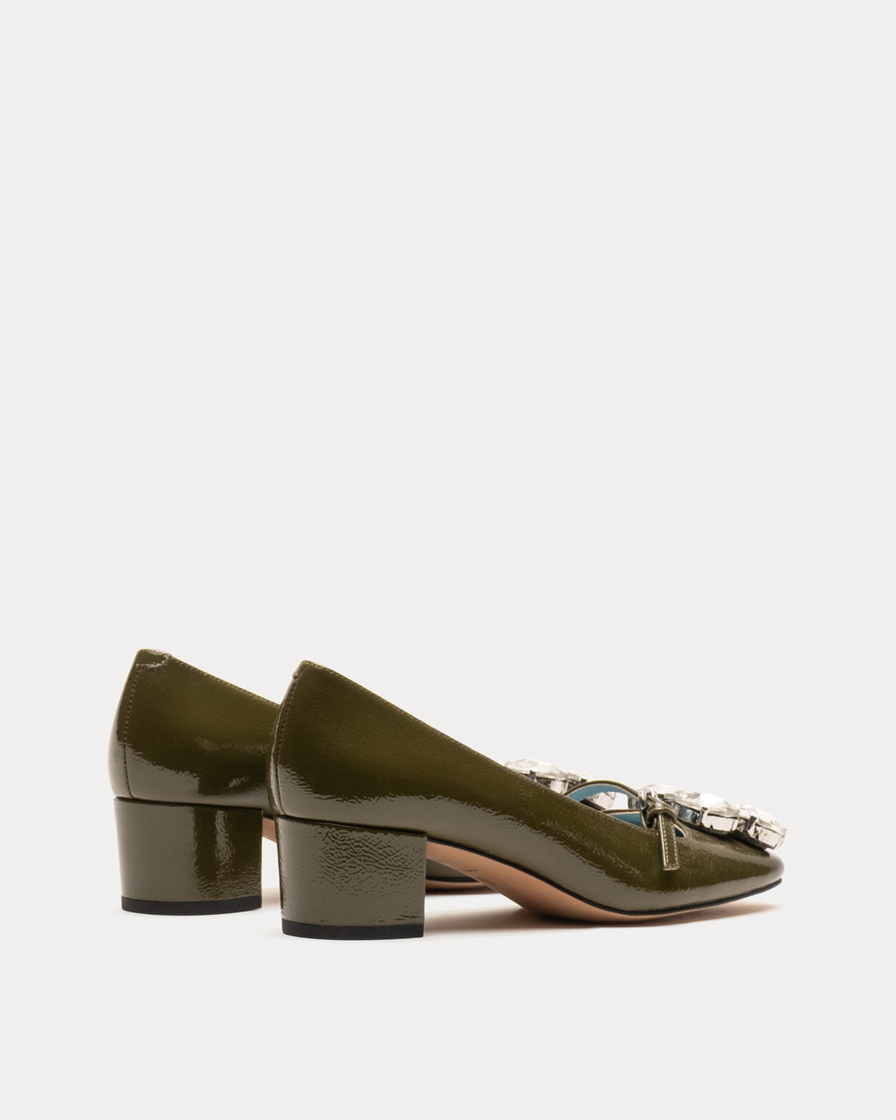 Josephine Heel - Crinkled Leather Olive Heels Frances Valentine