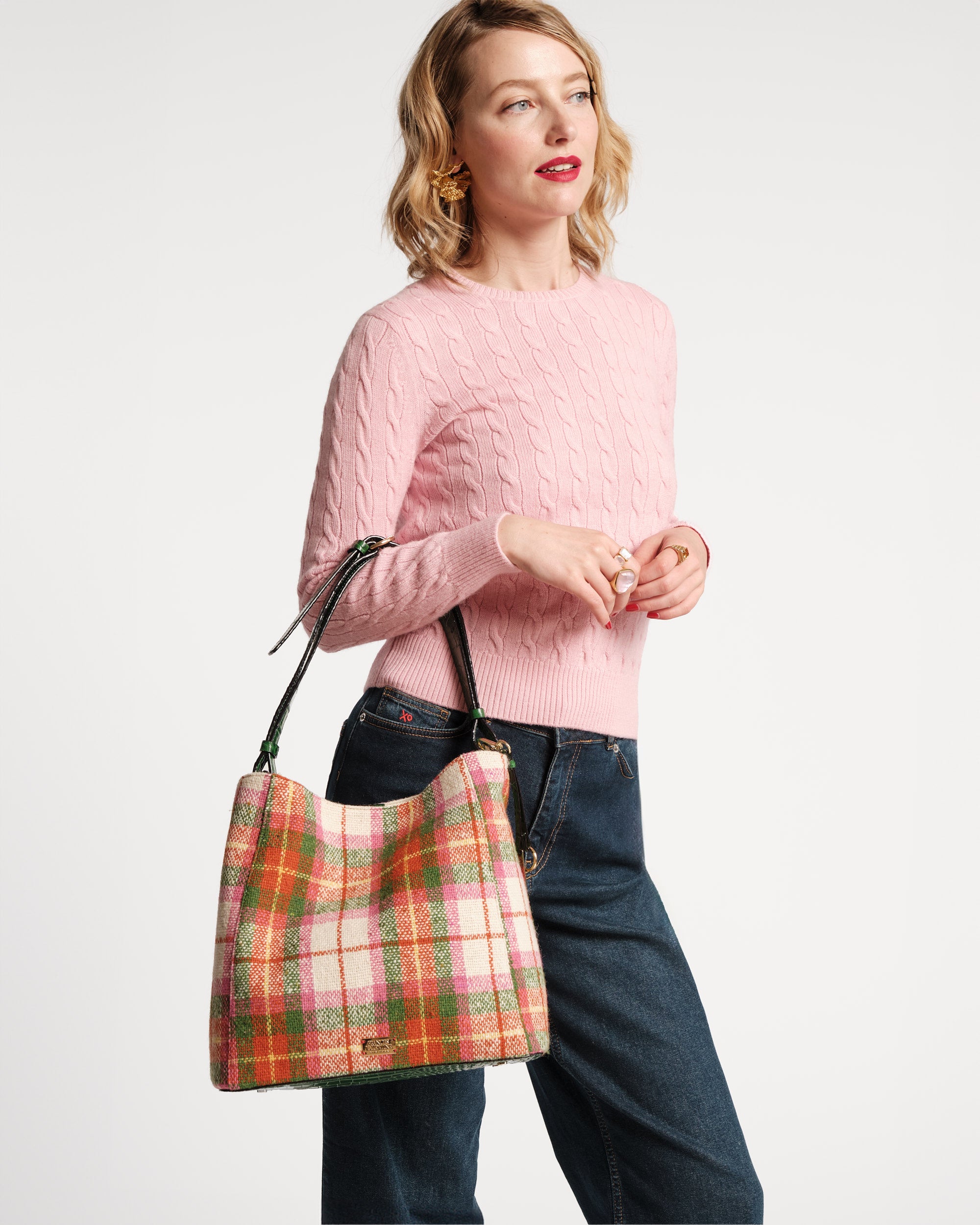 June Wool Plaid Hobo Handbag