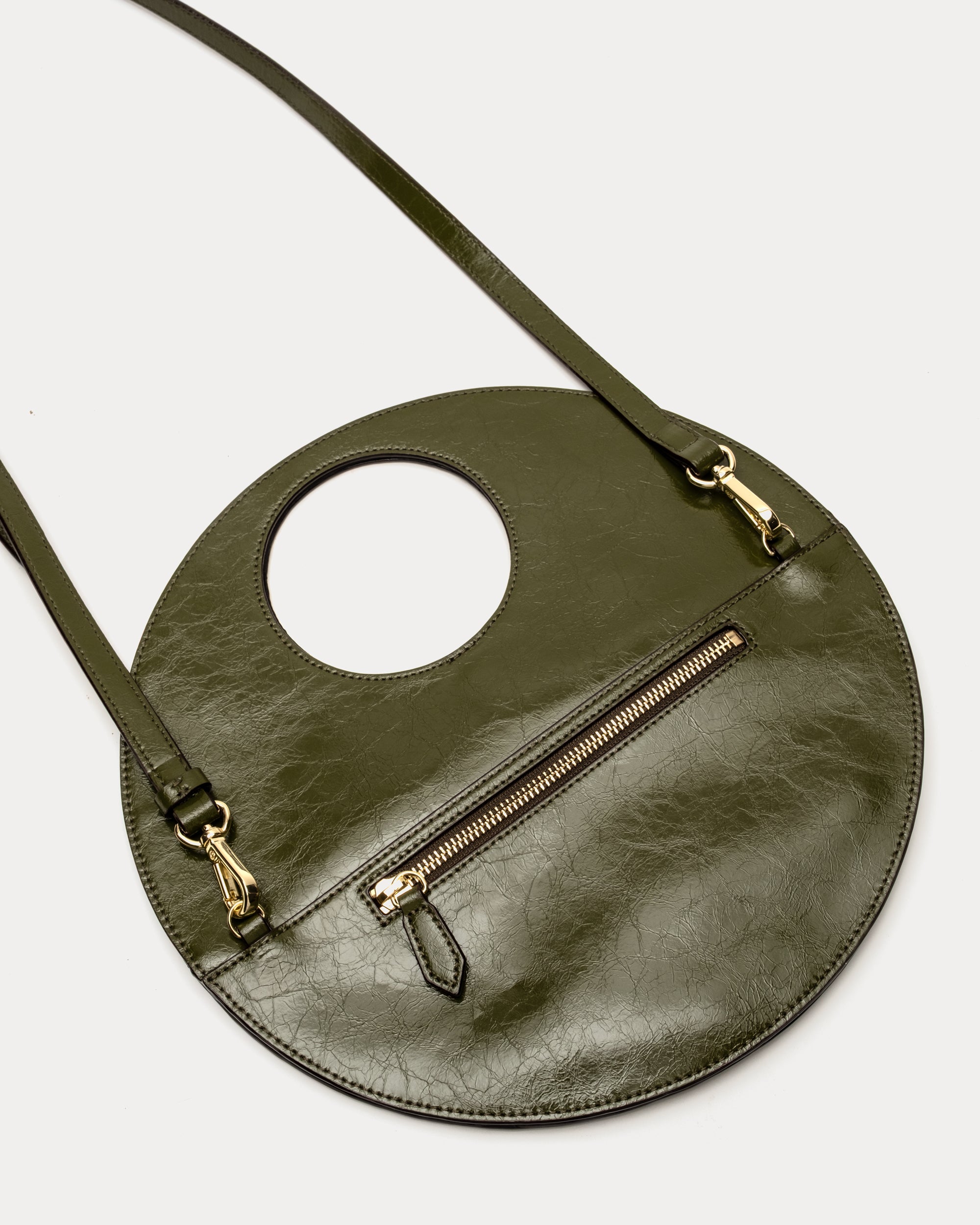 Juno Circle Bag - Crinkled Leather Olive – Frances Valentine