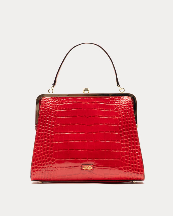 Jackie Frame Bag Croc Emboss Leather Red OS - Frances Valentine