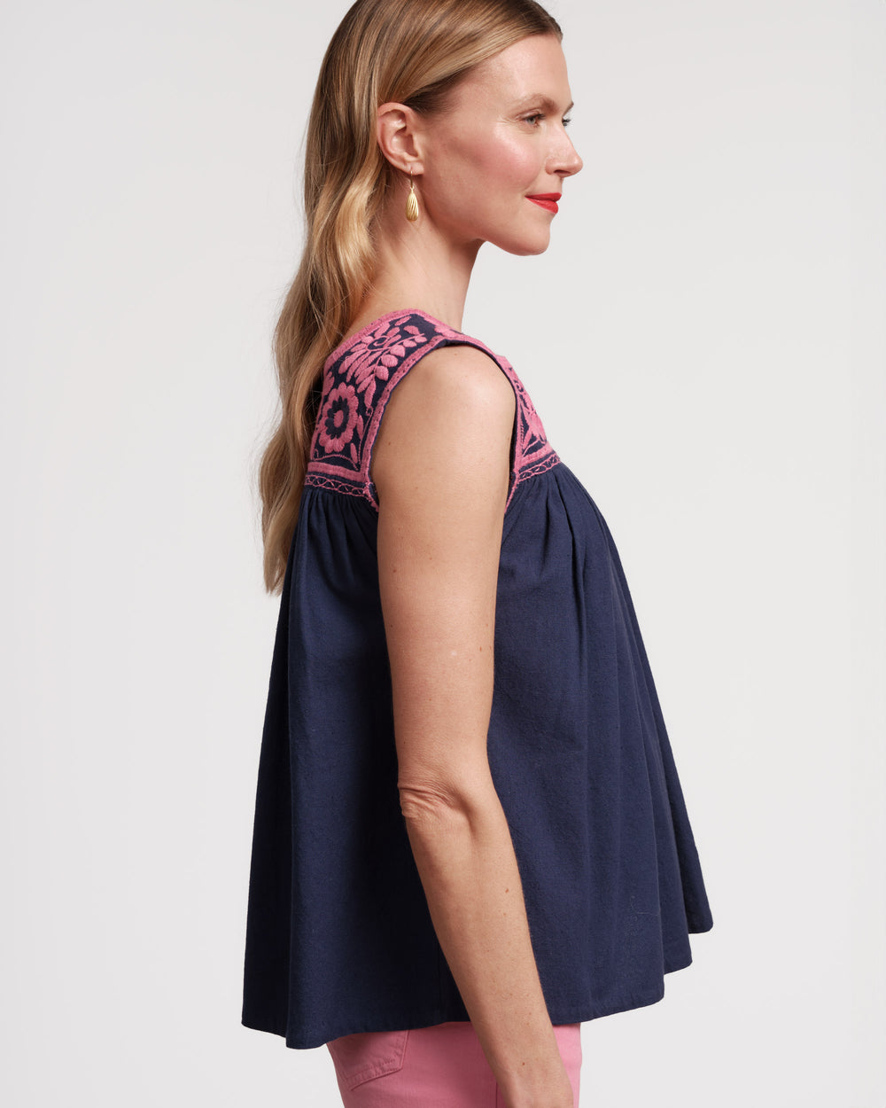 Jess Floral Embroidery Top - Navy - Frances Valentine