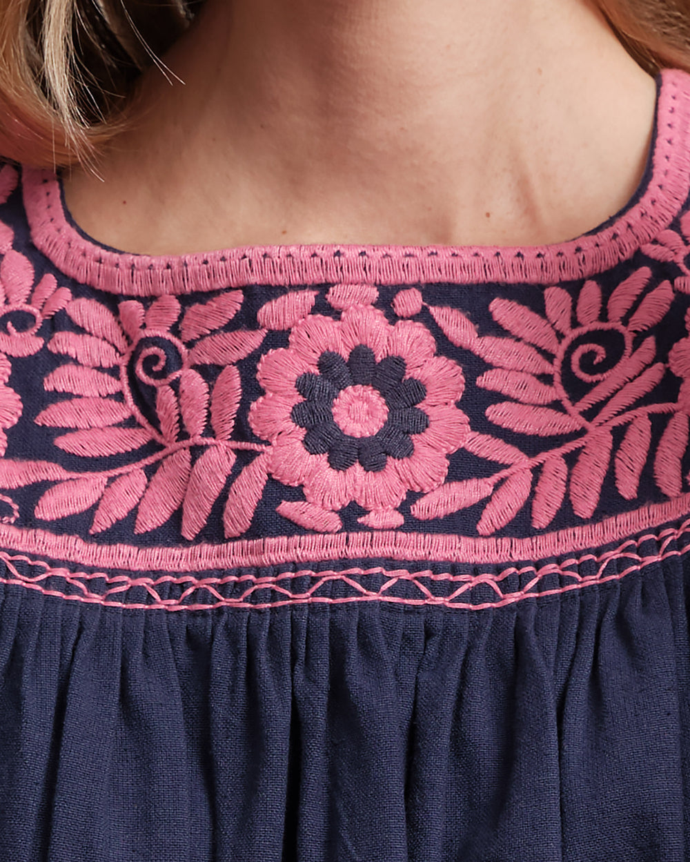 Jess Floral Embroidery Top - Navy - Frances Valentine