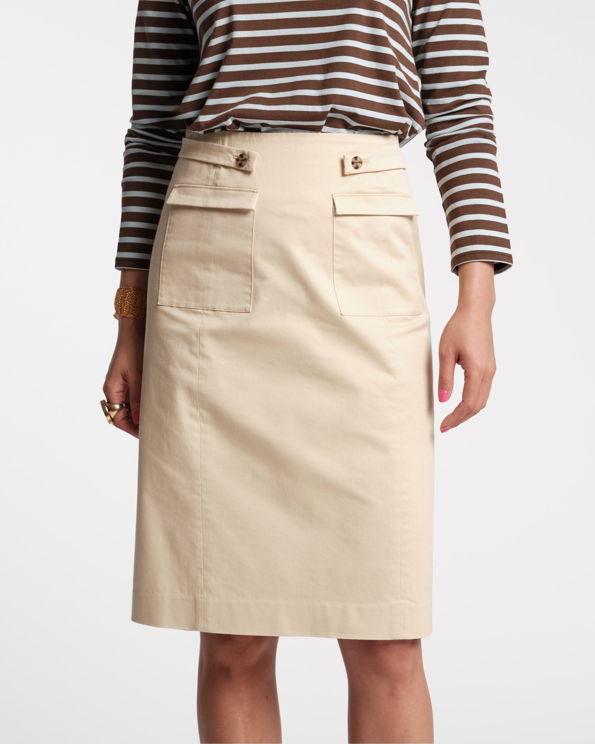 Pencil Skirt Stretch Cotton Khaki