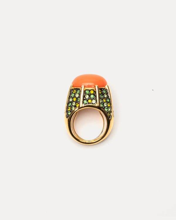 Domed Cabochon Ring Coral Green Ring KJL