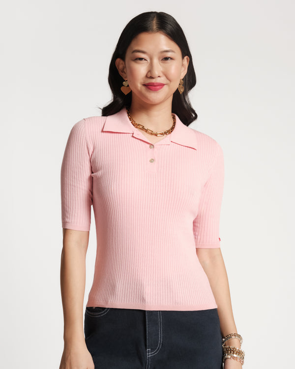 Krissy Polo Rib Knit Pima Cotton/Silk Blend Light Pink Frances Valentine