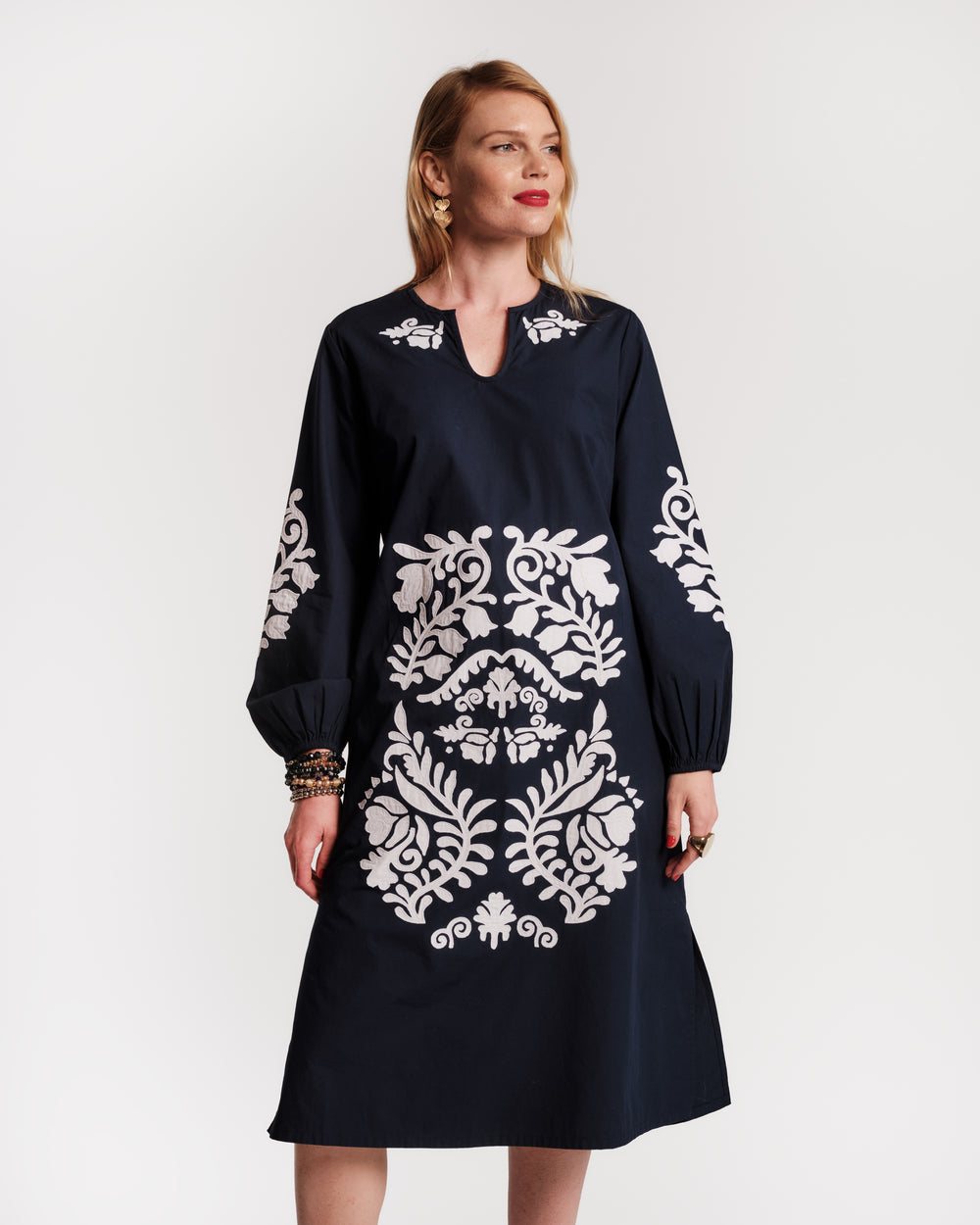 Kris Dress Solid Cotton Cotton Poplin Navy/White Frances Valentine