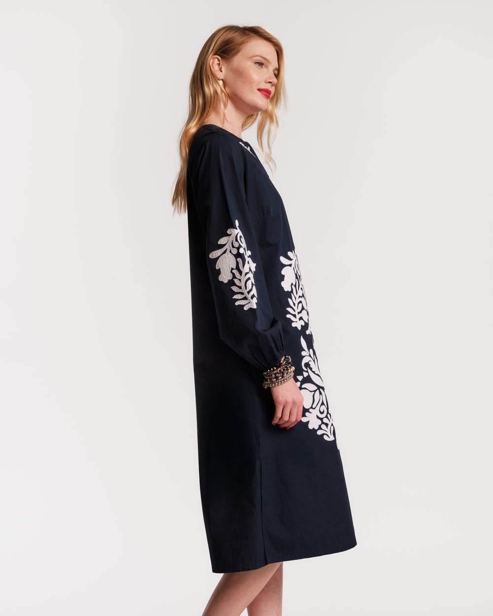 Kris Dress Solid Cotton Cotton Poplin Navy/White Frances Valentine