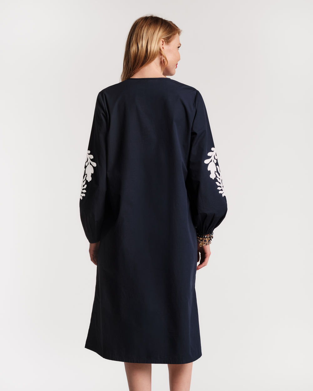 Kris Dress Solid Cotton Cotton Poplin Navy/White Frances Valentine