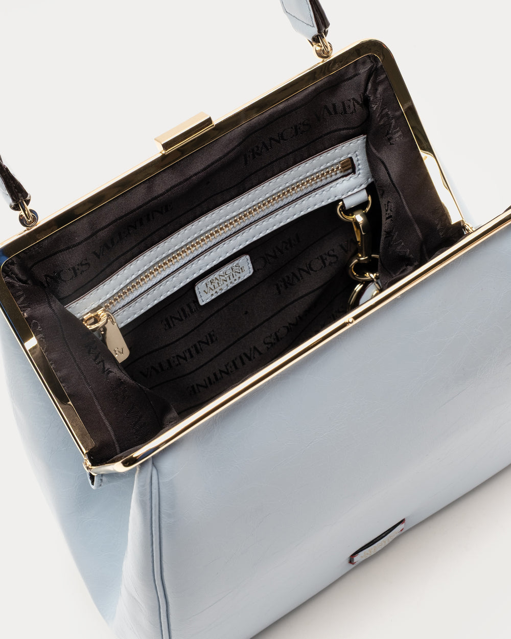 Katherine Frame Bag - Crinkled Leather Light Blue Frame Bag Frances Valentine