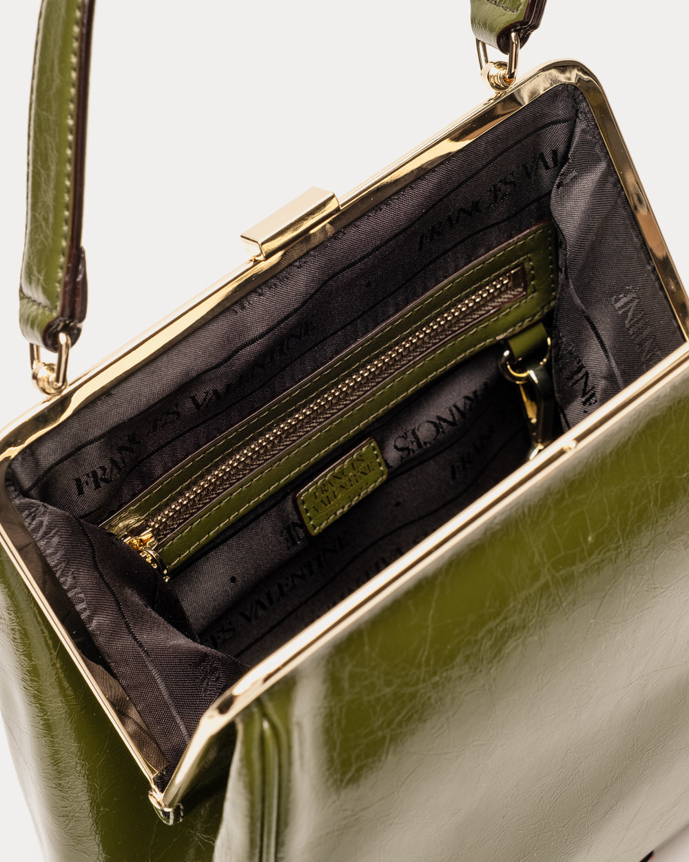 Katherine Frame Bag - Crinkled Leather Olive - Frances Valentine
