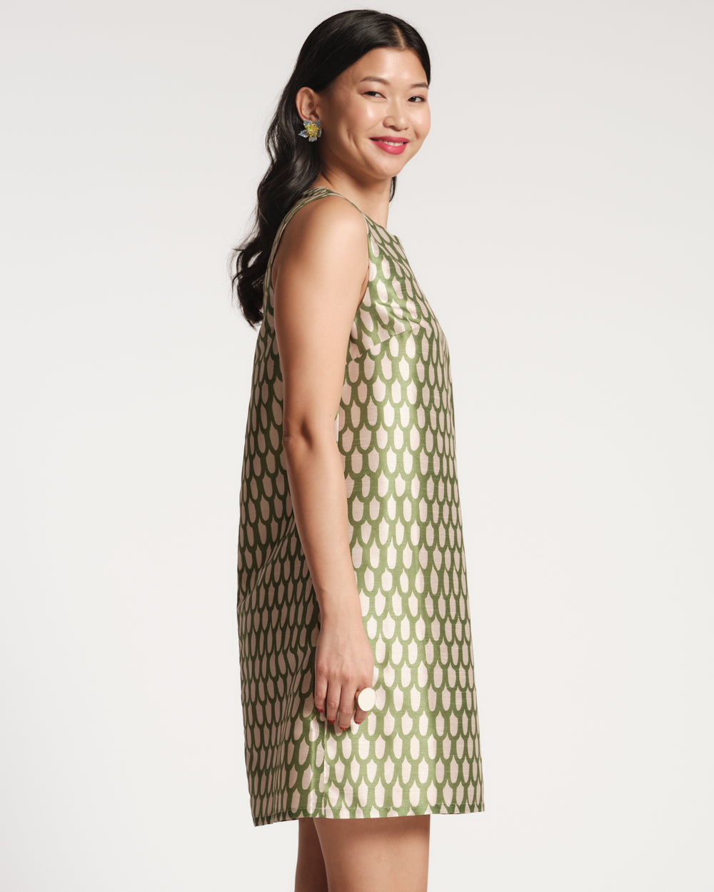 Lily Shift Dress - Green Loop Print S Lily Shift Dress - Green Loop Print S