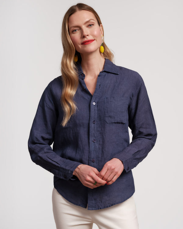 Perfect Button Down Linen - Navy - Frances Valentine
